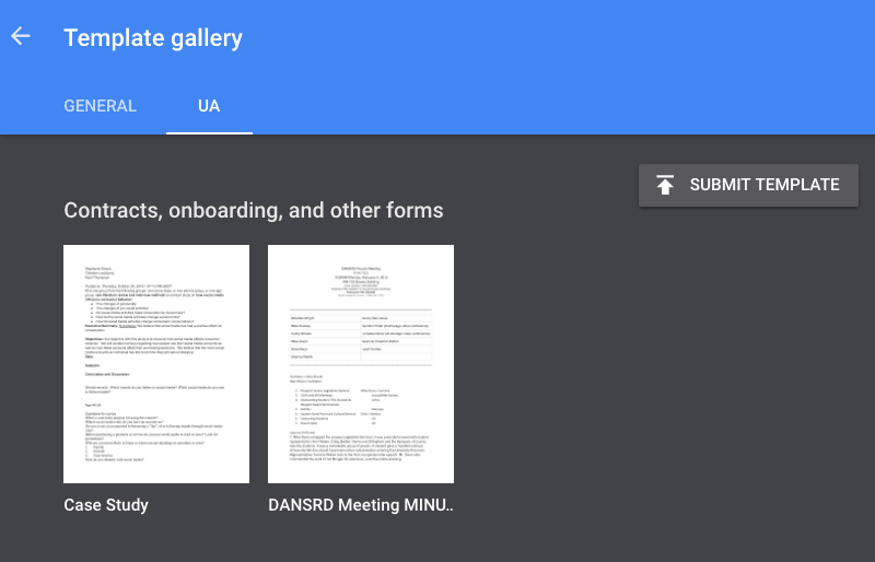 A screenshot of the Google Apps Template Gallery