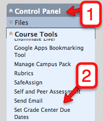SShowing where to find set Grade Center Due Date under Course Tools in Control Panel