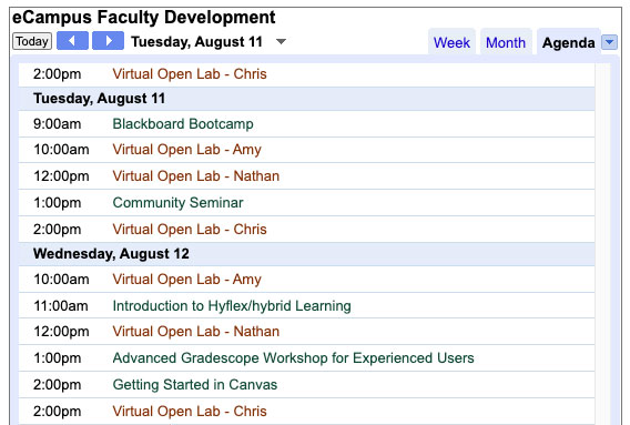 UAF eCampus faculty development calendar